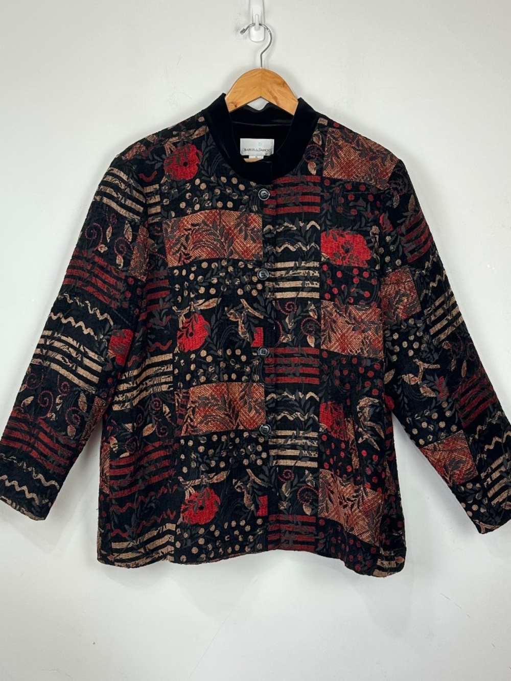 Vintage 1990s Womens Velvet Tapestry Carpet Jacket 1X Floral Fall Winter